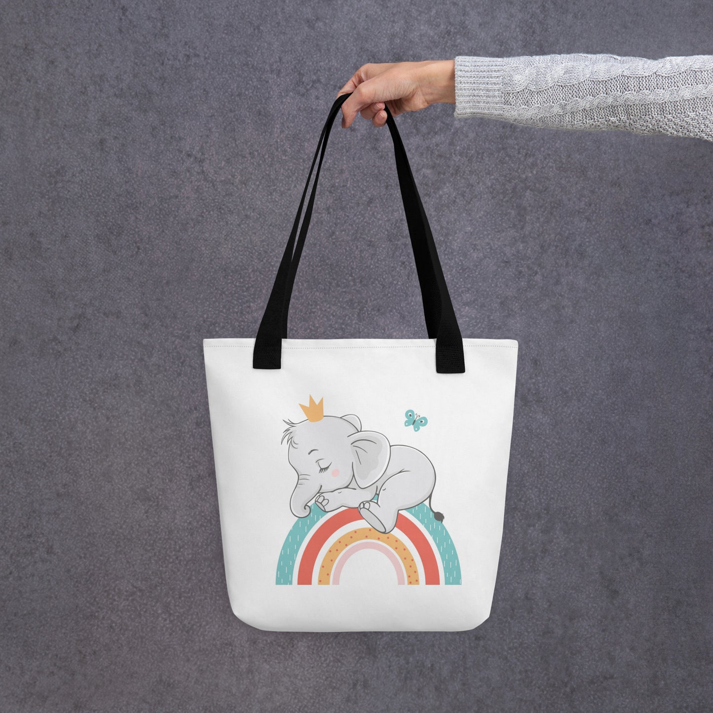 Baby Tote Bag Elephant Sleeping on Rainbow