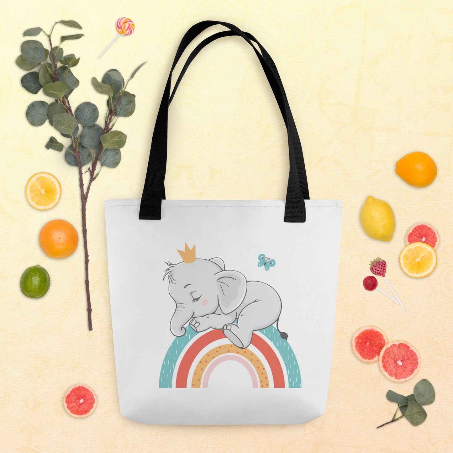 Baby Tote Bag Elephant Sleeping on Rainbow