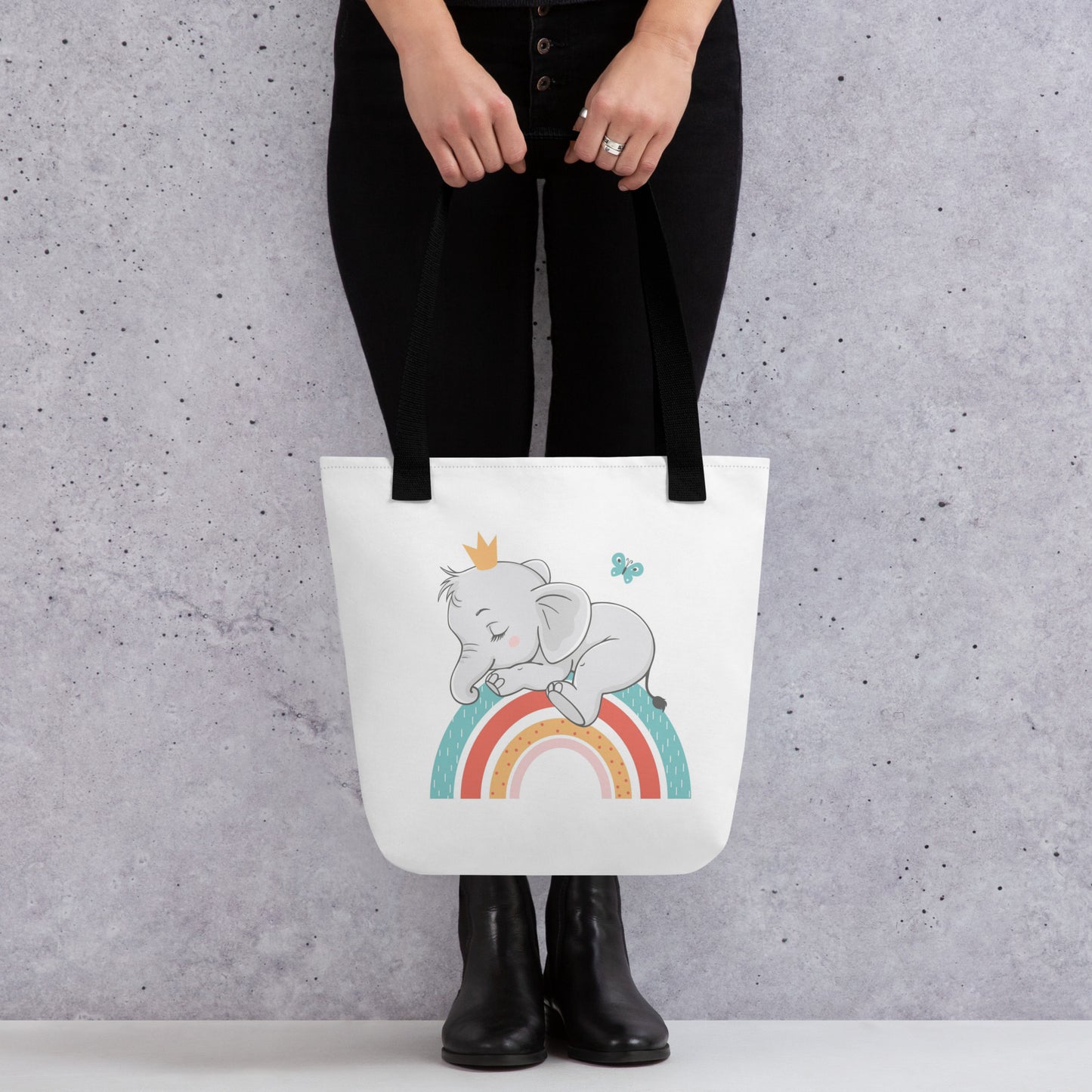 Baby Tote Bag Elephant Sleeping on Rainbow