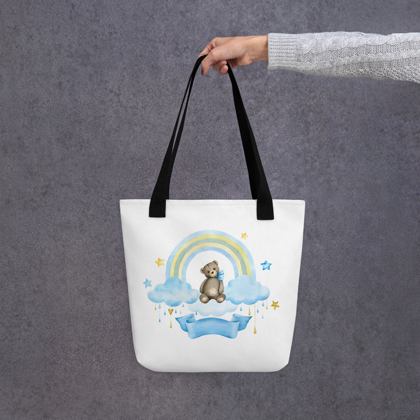 Baby Tote Bag Teddy Bear with Blue Ribbon