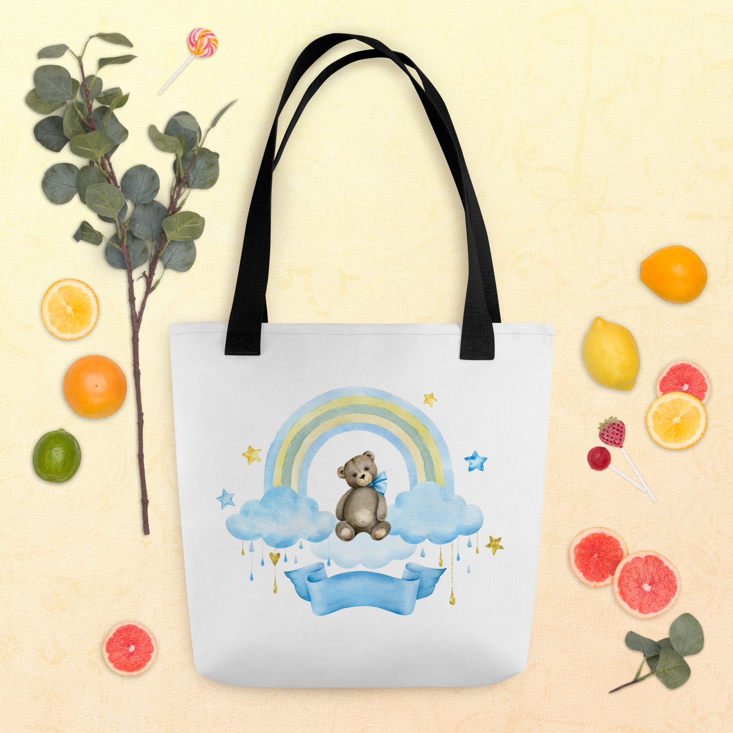 Baby Tote Bag Teddy Bear with Blue Ribbon
