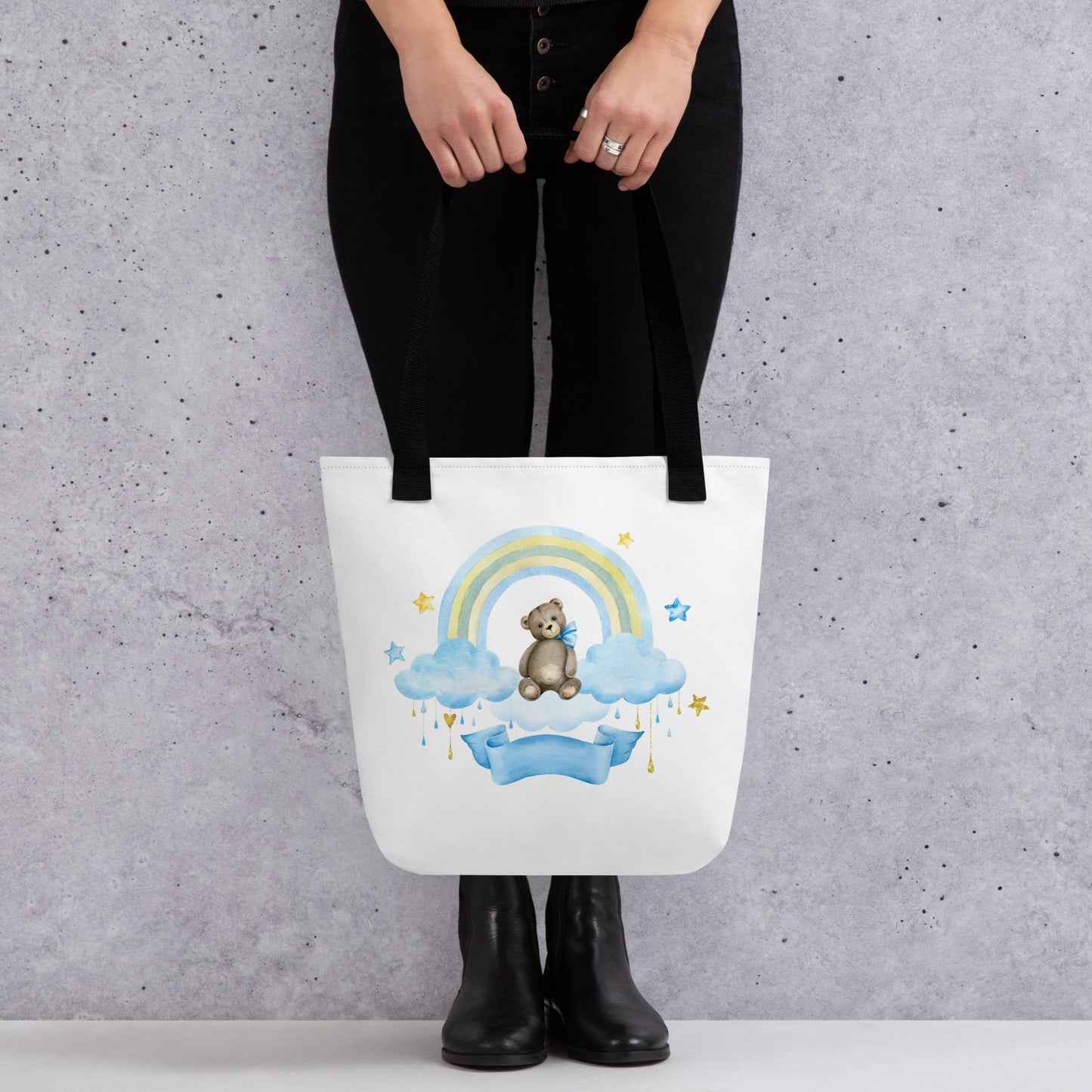 Baby Tote Bag Teddy Bear with Blue Ribbon